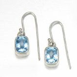 SS Rectangle Cushion Cut Dangle Earring, Gemstone: Blue Topaz