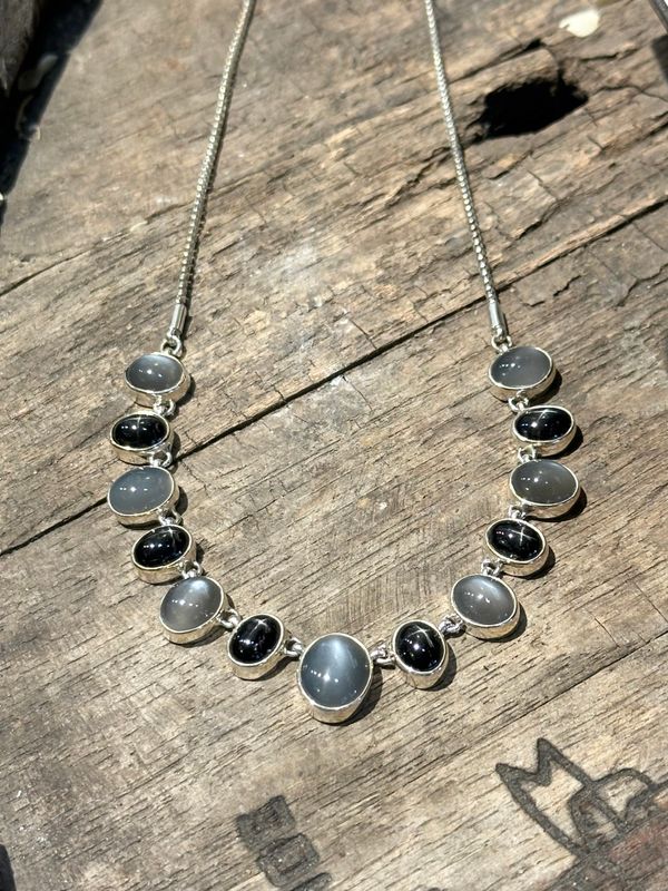 Grey Moonstone Star Diopside Necklace
