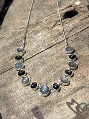Grey Moonstone Star Diopside Necklace