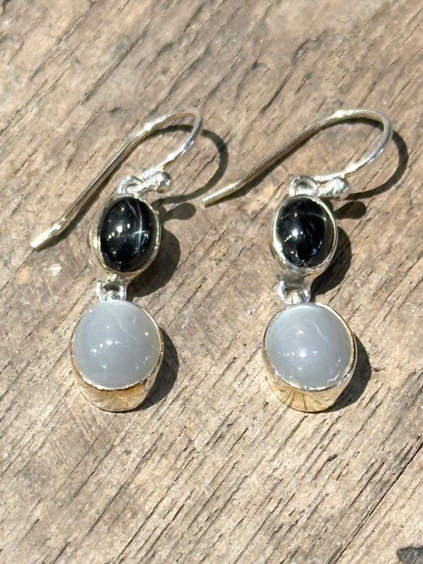 Star Diopside &amp; Grey Moonstone Earrings