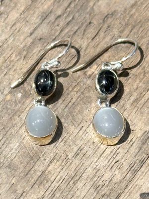 Star Diopside &amp; Grey Moonstone Earrings