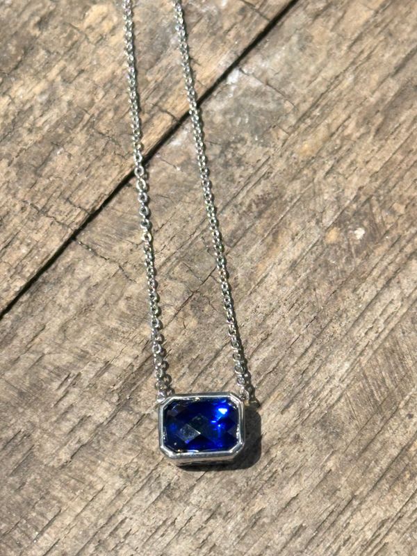 Blue Sapphire Bezel Rectangle Necklace