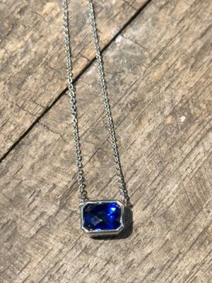 Blue Sapphire Bezel Rectangle Necklace