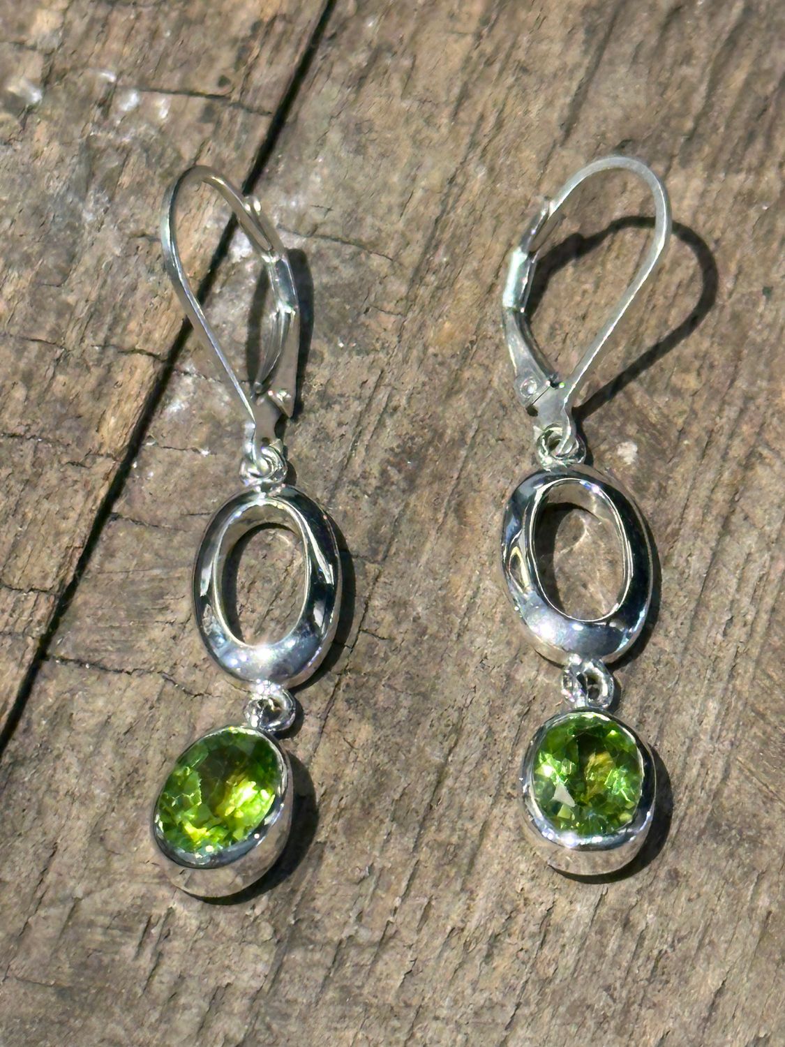SS Oval &amp; Gem Leverback Earrings