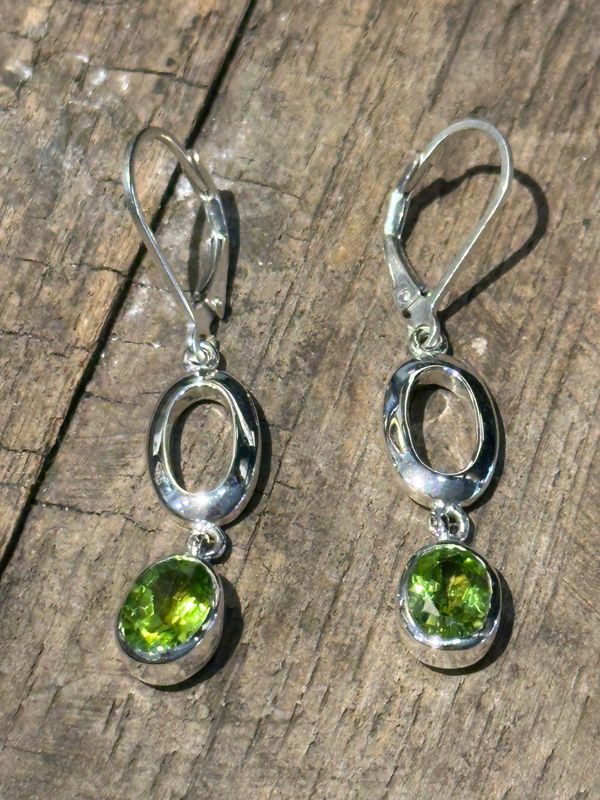 SS Oval &amp; Gem Leverback Earrings