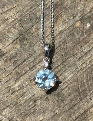 Aquamarine with Accent CZ Pendant Sterling