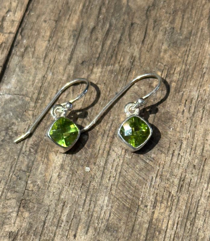Square Cushion Drop Gemstone Earrings