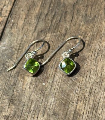 Square Cushion Drop Gemstone Earrings
