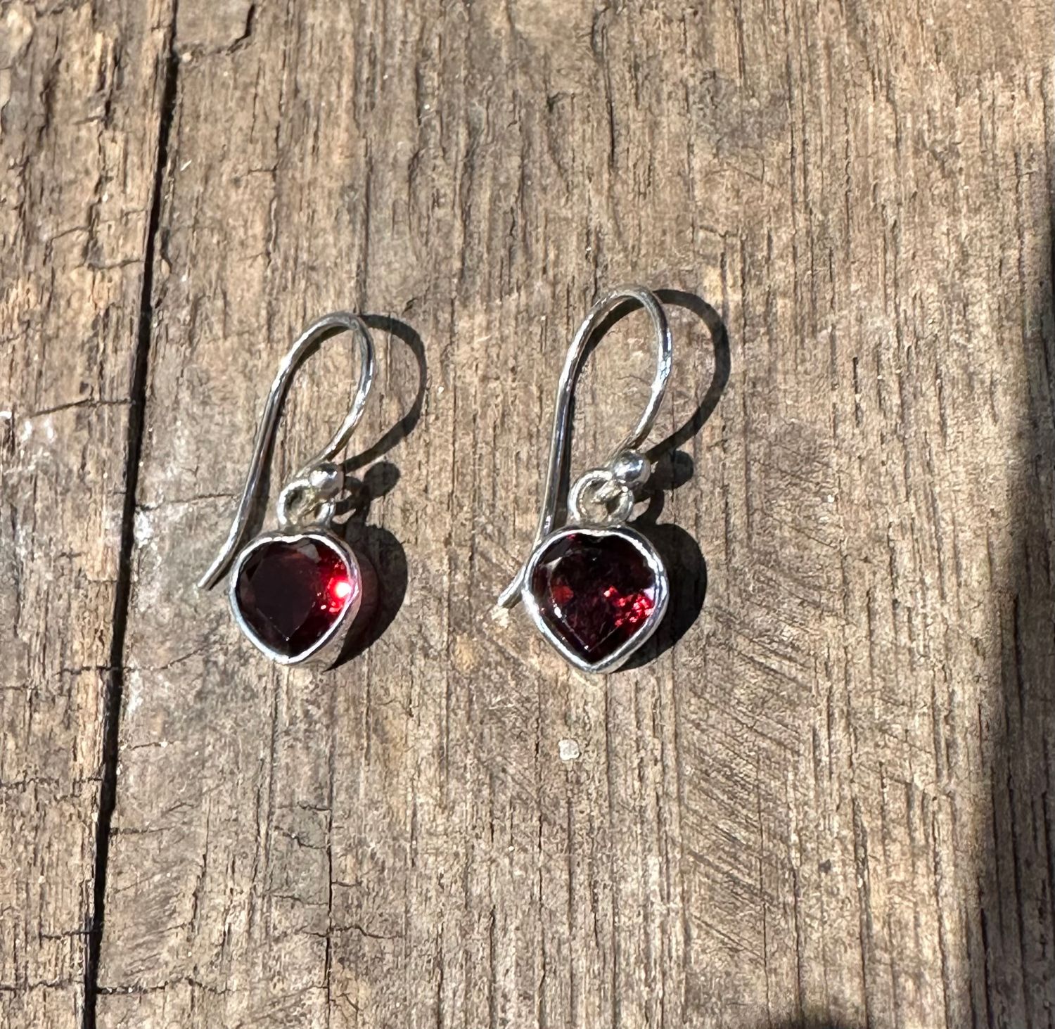 SS Heart Faceted Gemstone Dangle Earrings