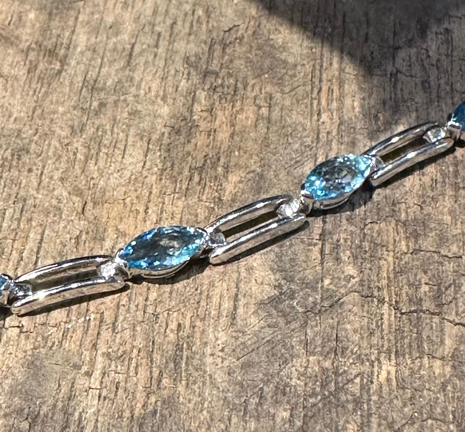 SS Blue Topaz Marquis Hinge Bracelet