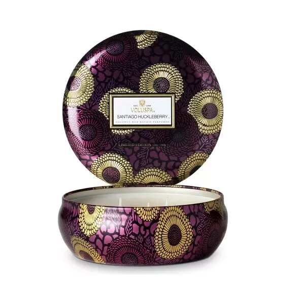 3 Wick Tin Candle, Scent: Santiago Huckleberry