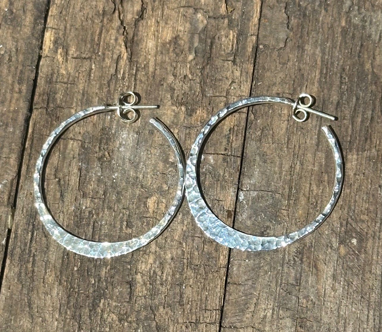 Silver Hammered 30mm Hoop