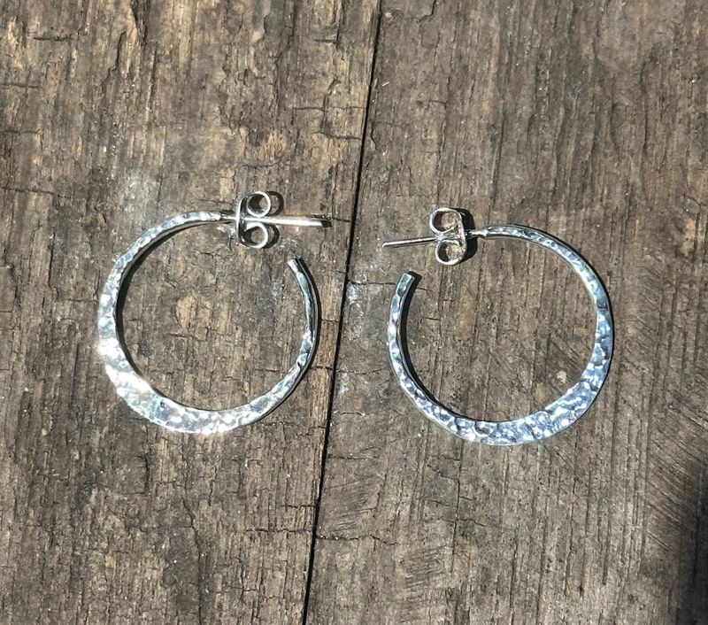 Silver Hammered 25mm Flat Hoops