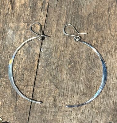 Silver Hammered 2&quot; Crescent Moon Dangle