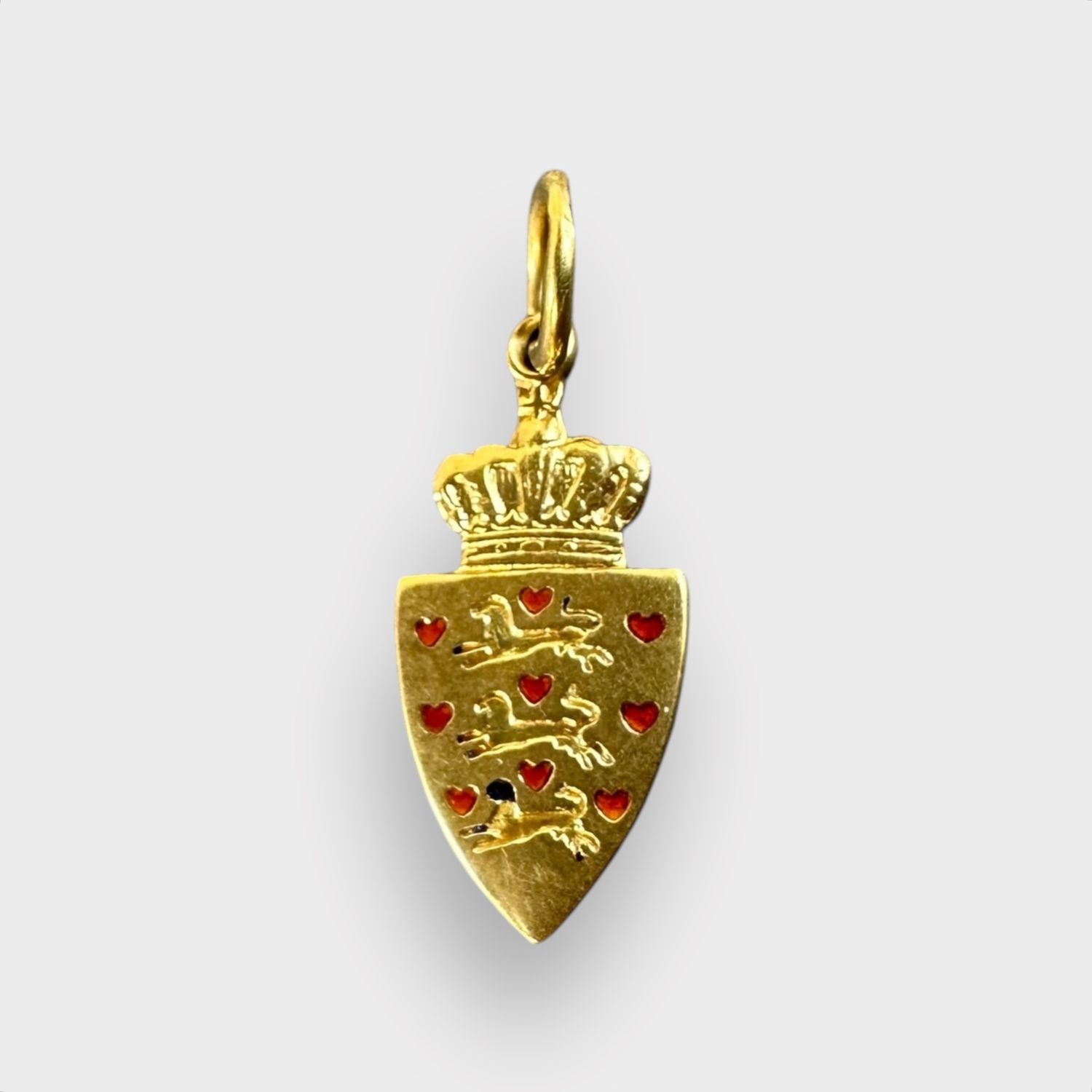 14K Bernhard Hertz  Lion Shield Charm with Enamel