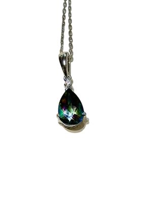 Rainbow Topaz 1.5C Pear Pend CZ