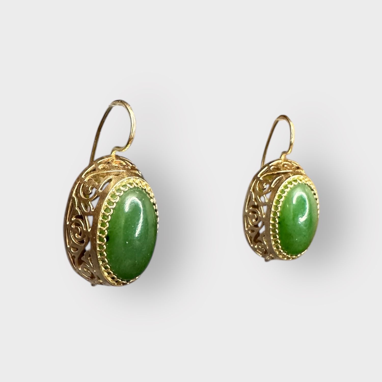 14k Jade Earrings Circa 1960 Russian/Soviet Hallmark MB406