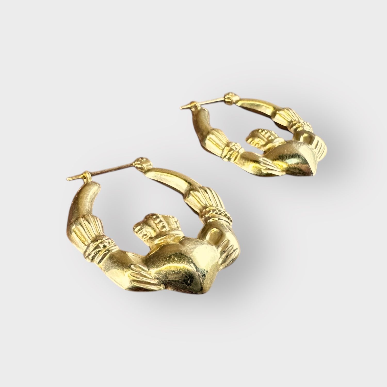 14kt Gold Claddagh Hoop Earrings