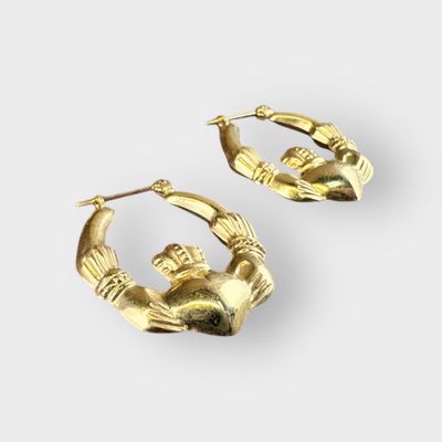 14kt Gold Claddagh Hoop Earrings