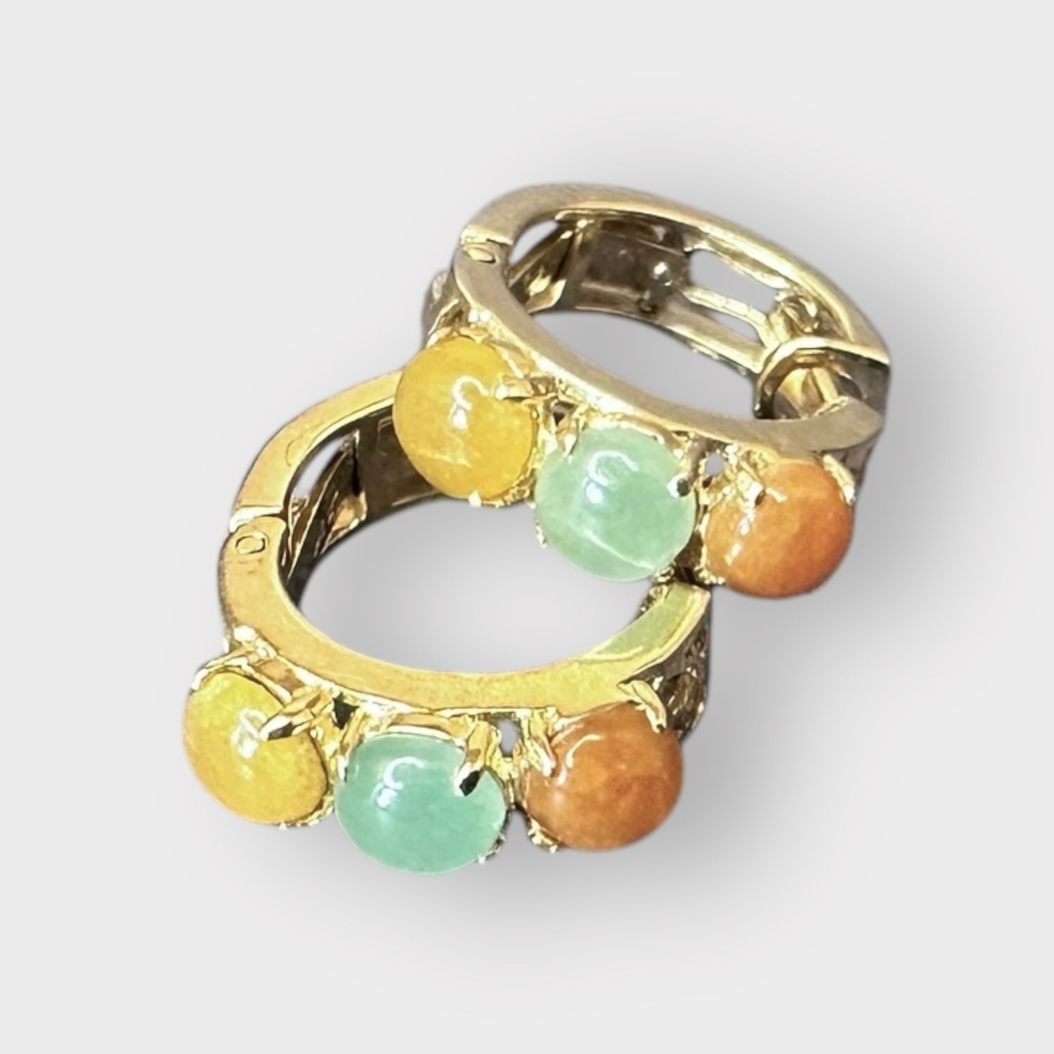 14k Gold Tri Color Jade Huggie Hoop Earring