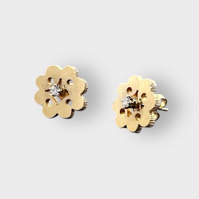 14kt Gold and Diamond Quatrefoil Post Earrings