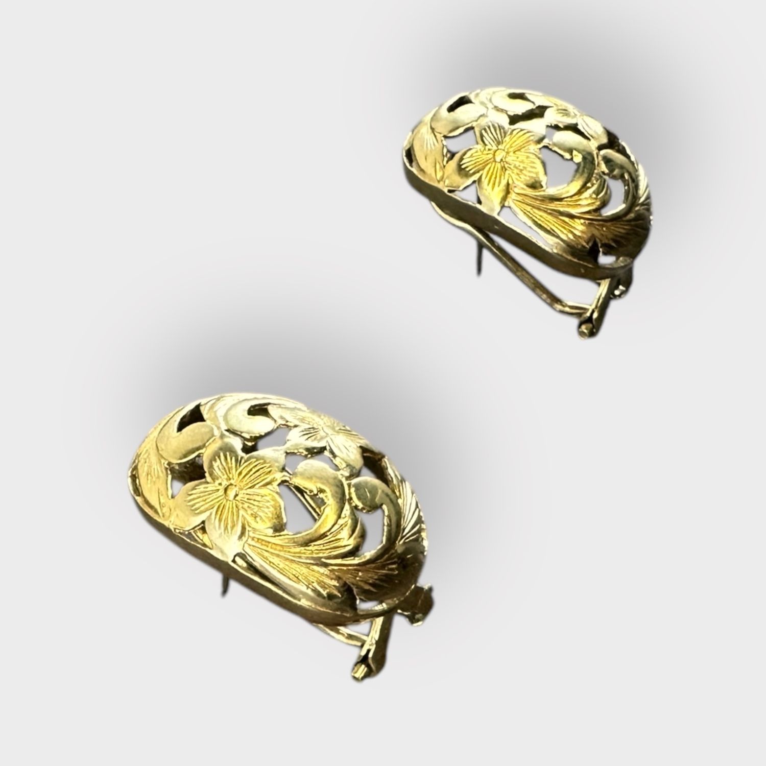 14k Gold Domed Floral Omega Back Post Earrings