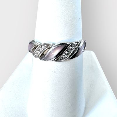 14k White Gold Kabana Inlay Ring MOP, Diamond