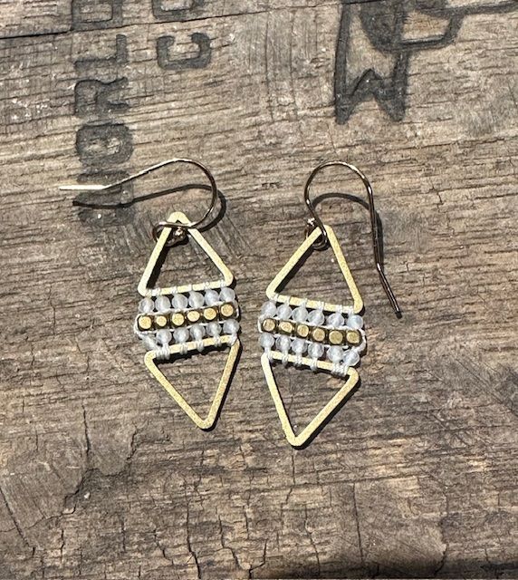 Small Woven Triangle Earrings Moonstone