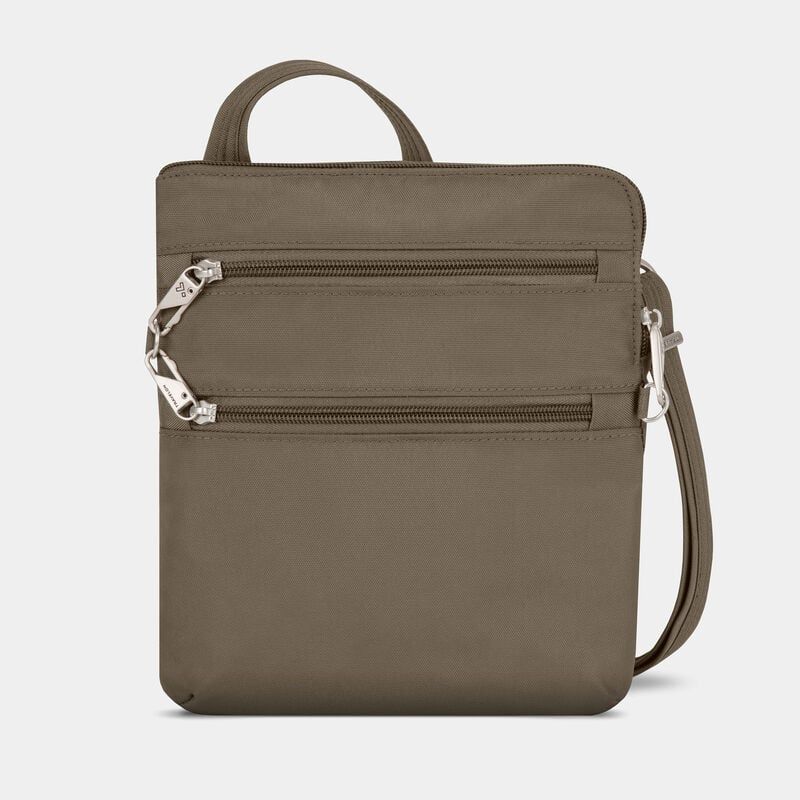 Classic Slim Double Zip Anti-Theft Crossbody, Color: Nutmeg
