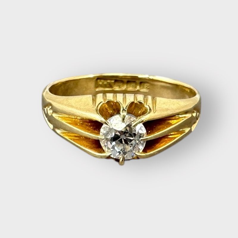 18K Yellow Gold Old European Cut Diamond Ring, 2/5 ctw, Victorian 8 Claw Prong Design