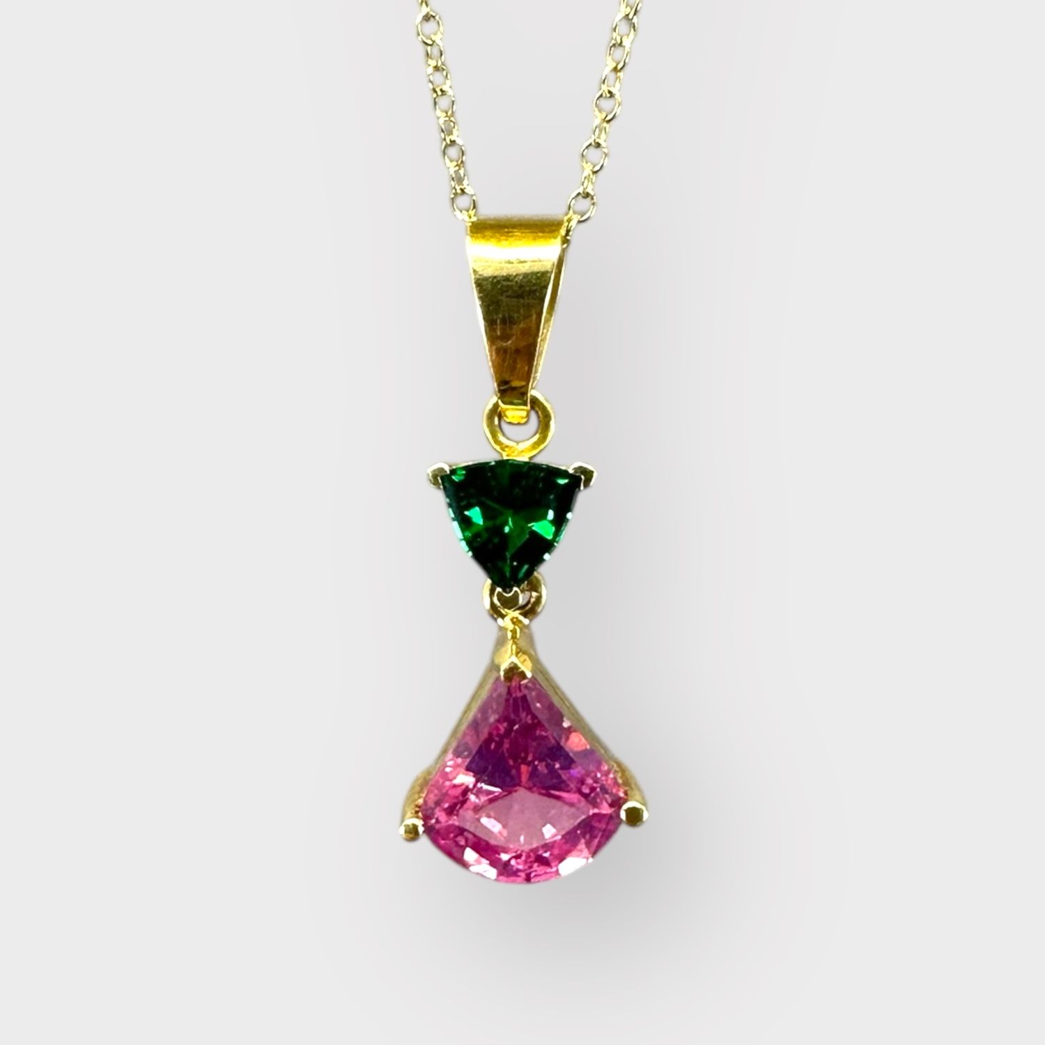 Chrome Tourmaline &amp; Pink Spinel Pendant  18k - Elegant Gemstone Necklace