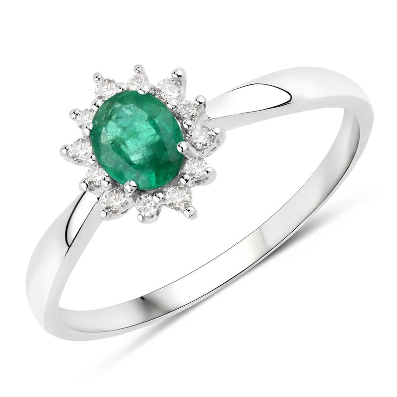 14kw 0.40 Zambian Emerald Diamond Halo Ring Size 7