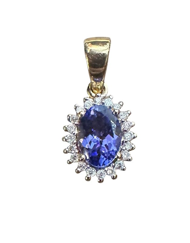 14k Tanzanite and Diamond Halo Pendant