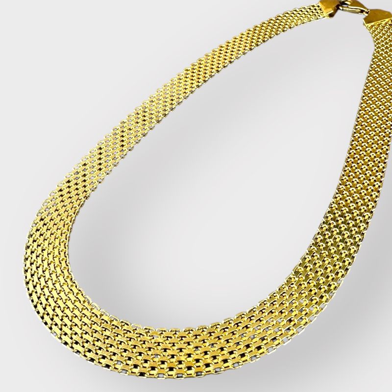 14K Yellow Gold Flat Weaved Necklace – 18 Inch, 1/2 Inch Wide