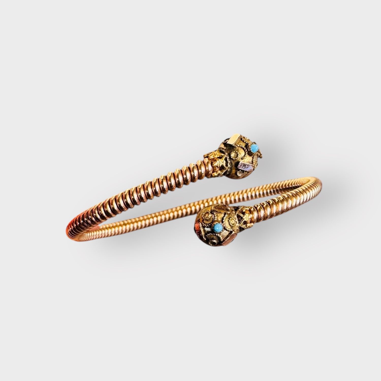 Victorian Coil Bracelet with Turquoise Etruscan Revival