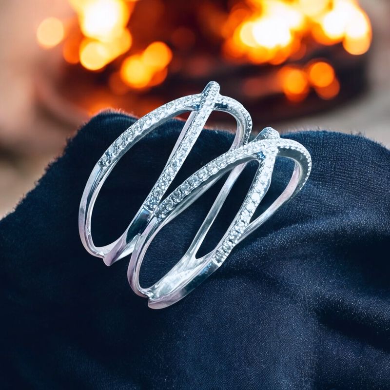 14k White Gold Double X Criss-Cross Diamond Ring