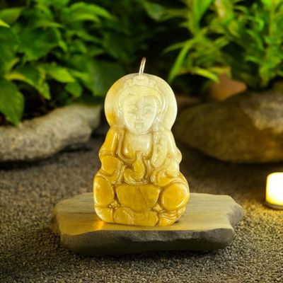 Hand Carved Yellow Jade Buddha