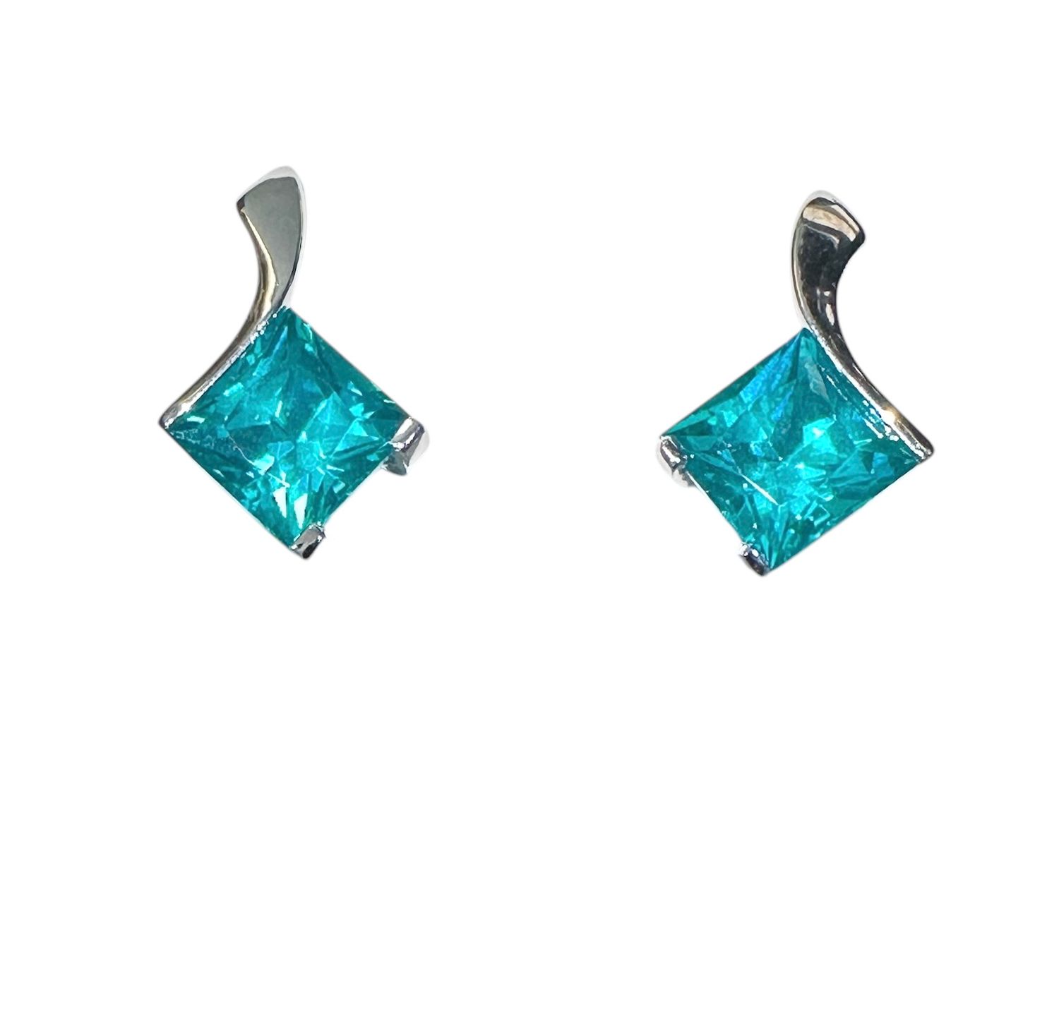 SS 6 Carat Paraiba Brilliant Square Dangle Post