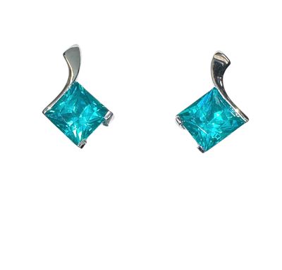 SS 6 Carat Paraiba Brilliant Square Dangle Post