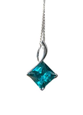 SS 5 Carat Paraiba Radiant Square Pendant Necklace