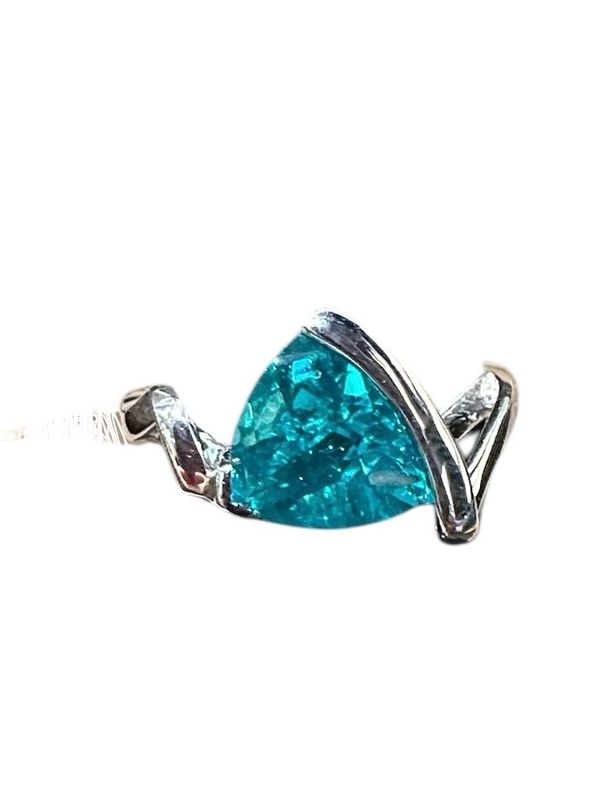 SS 3.9 Carat Concave Cut Paraiba Trillion Ring