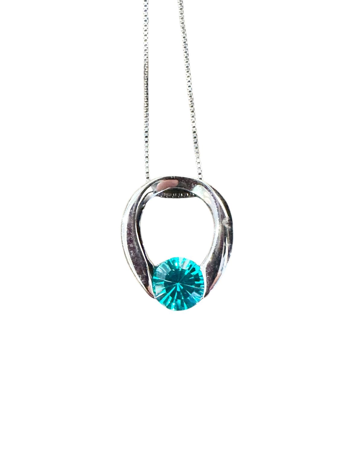 SS 1.9 Carat Concave Cut Paraiba Circle Necklace