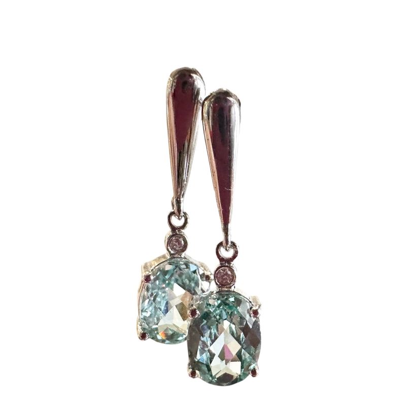 SS 3.5C Green Spinel Oval Dangle Earrings