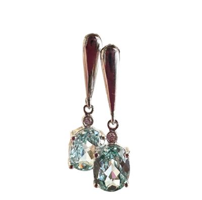 SS 3.5C Green Spinel Oval Dangle Earrings