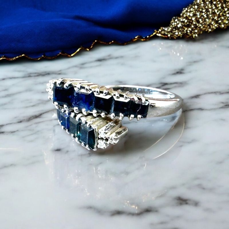 18k White Gold Blue Sapphire Bypass Ring