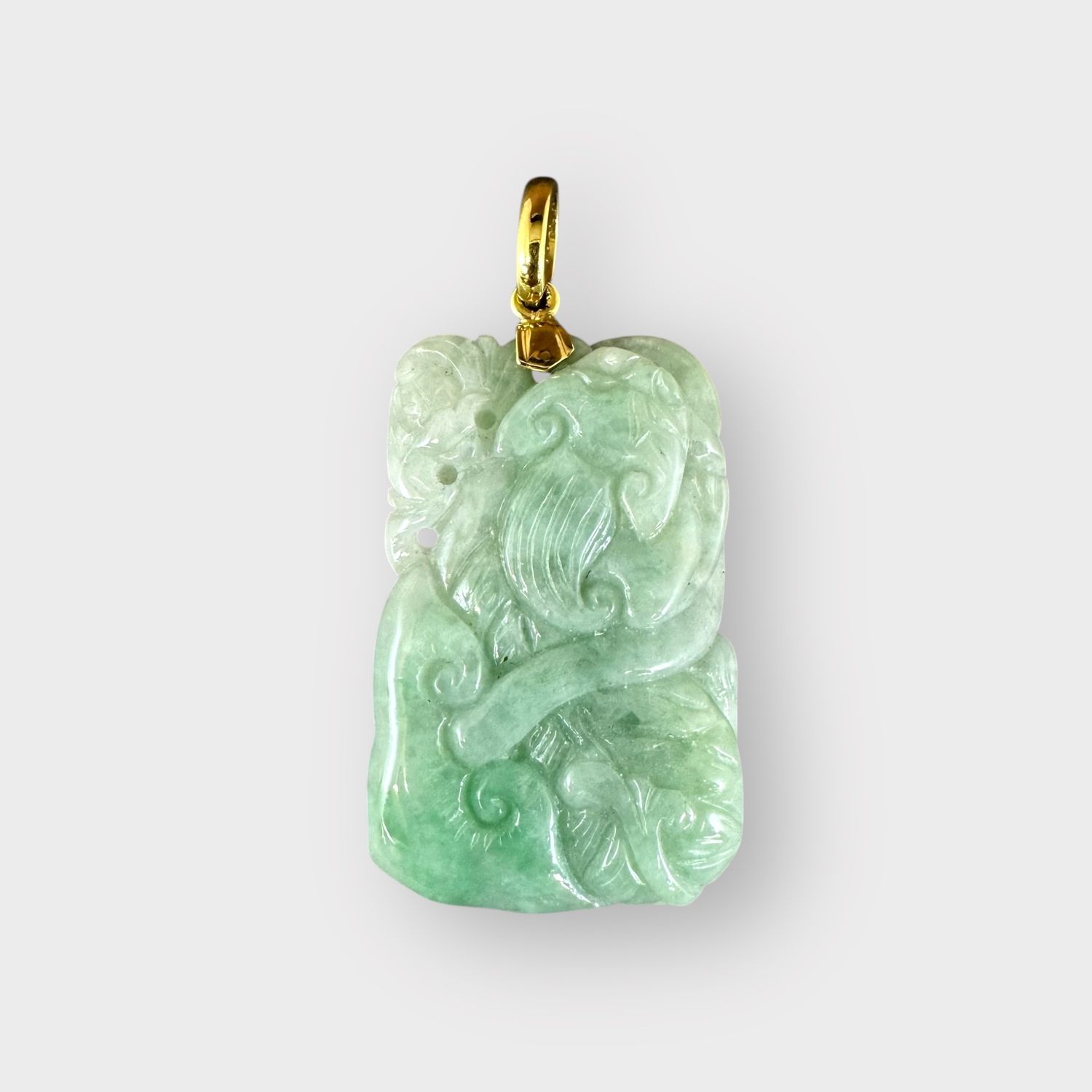 Hand Carved Jade Dragon Pendant with 18k Bail MC