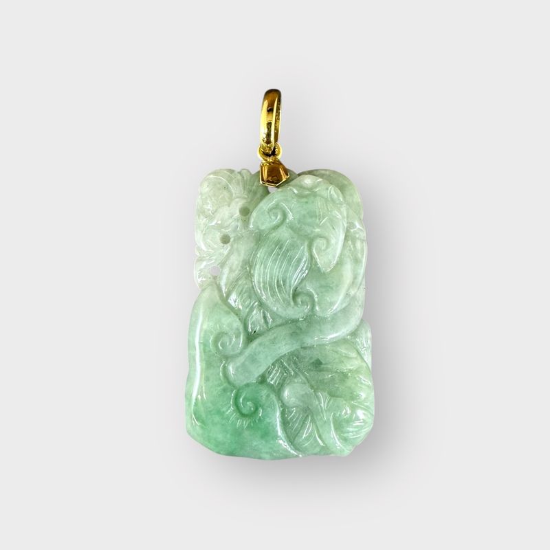 Hand Carved Jade Dragon Pendant with 18k Bail MC