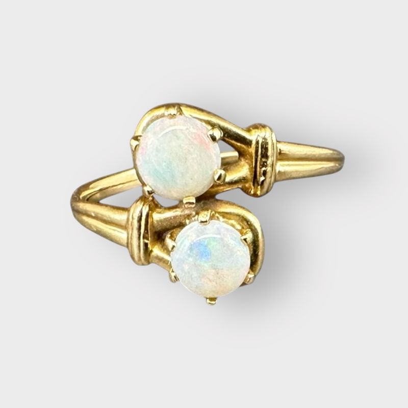 14k Yellow Gold Opal &#39;Moi et Toi&#39; Bypass Ring ( Size 6.75)