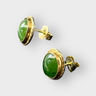 14k  Bezel Set Jade Post Earrings