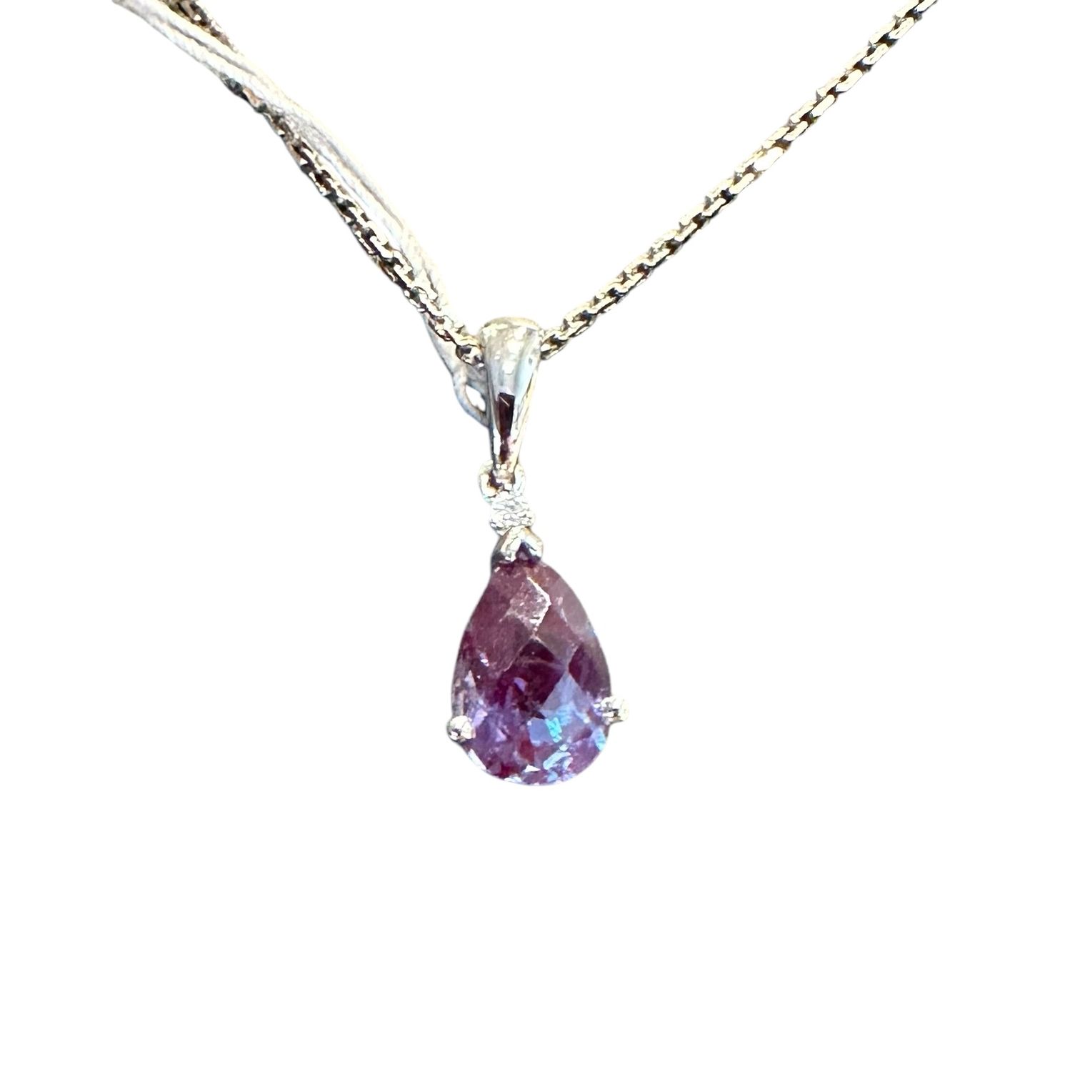 14k White Gold Teardrop Alexandrite Pendant